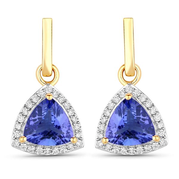 14KT Yellow Gold 3.86ctw Tanzanite and White Diamond Earrings