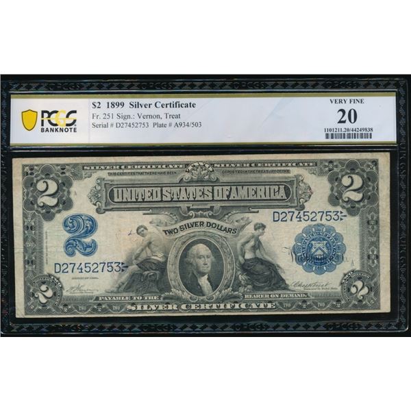 1899 $2 Mini Porthole Silver Certificate PCGS 20