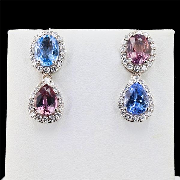 5.71 ctw Blue and Purplish Pink Sapphire and 0.91 ctw Diamond 18K White Gold Ear
