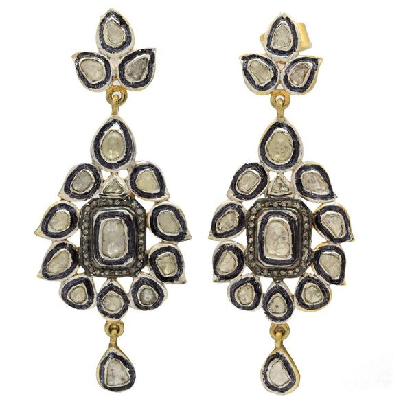 1.31 ctw Silver and Gold Diamond Dangle Earrings