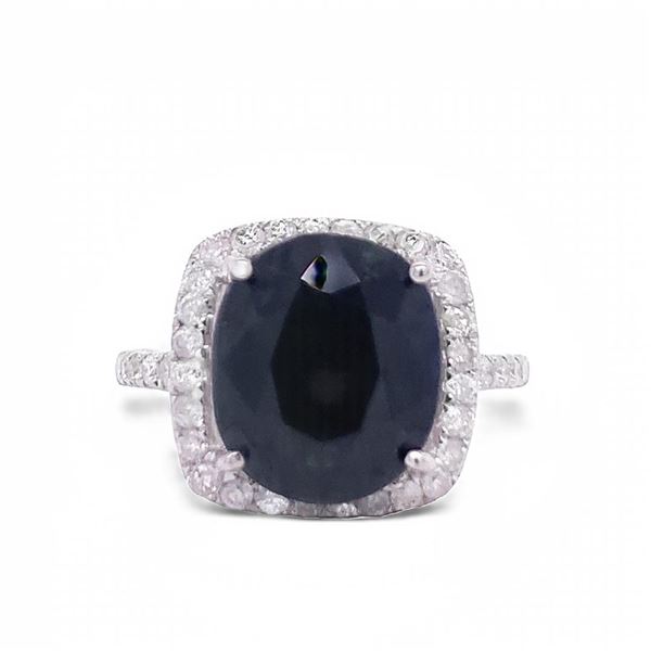 10.26 ctw Dark Blue Sapphire and 0.72 ctw Diamond 14K White Gold Ring