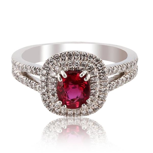 1.03 ctw UNHEATED Ruby and 0.48 ctw Diamond Platinum Ring (GIA CERTIFIED)