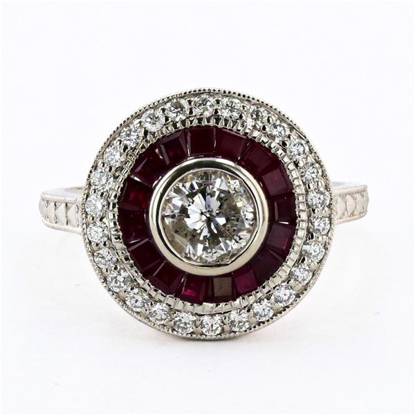0.73 ctw CENTER Diamond and 1.07 ctw Ruby Platinum Ring (1.07 ctw Diamonds)
