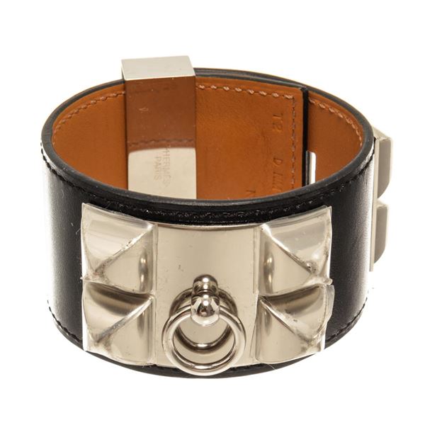 Hermes Black Medor Collier De Chien Bracelet