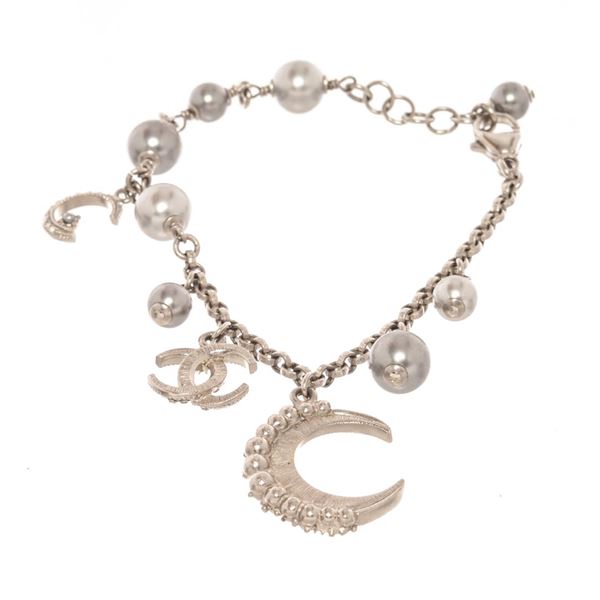 Chanel Gray Faux Pearl Moon Bracelet