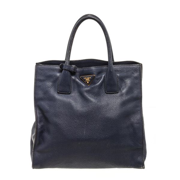 Prada Navy Leather Tote Bag