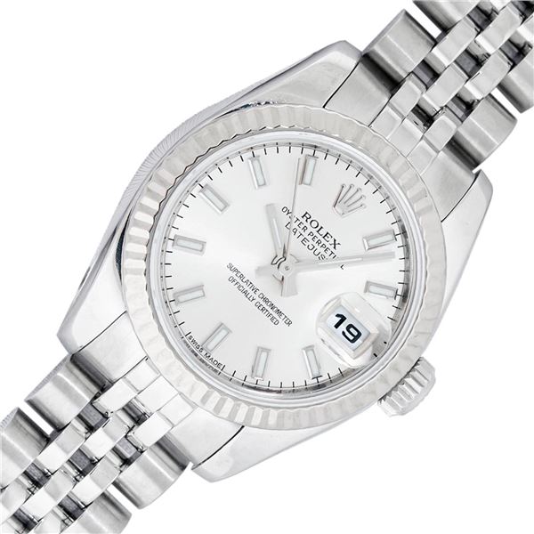 Rolex Stainless Sapphire Quickset 26MM Silver Index Datejust Wristwatch