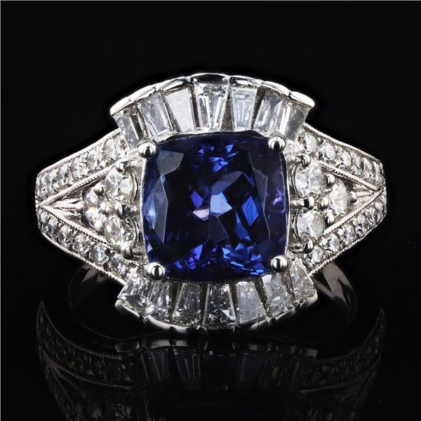 3.83 ctw Tanzanite and 1.42 ctw Diamond Platinum Ring