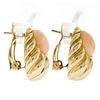 Image 4 : Large 14K Yellow Gold Oval Angel Skin Coral Fluted Grooved Ribbed Omega Earrings