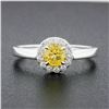 Image 2 : NEW 14K White Gold 0.96 ctw Ceylon Yellow Sapphire Solitaire w/ Diamond Halo Rin