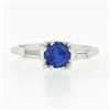 Image 4 : Vintage Platinum 1.17 ctw Round Sapphire Baguette Diamond 3 Stone Engagement Rin