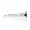 Image 5 : Vintage Platinum 1.17 ctw Round Sapphire Baguette Diamond 3 Stone Engagement Rin