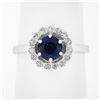 Image 1 : 18k White Gold 1.55 ctw Round Blue Sapphire Solitaire & Diamond Halo Cluster Rin
