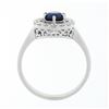 Image 9 : 18k White Gold 1.55 ctw Round Blue Sapphire Solitaire & Diamond Halo Cluster Rin
