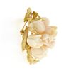 Image 6 : Vintage Carved Angel Skin Coral Rose Bouquet 14K Gold Textured Leaf Halo Brooch