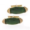 Image 1 : Vintage 14k Yellow Gold Long Marquise Shaped Jade Rope Pattern Swivel Cuff Links