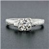 Image 2 : Antique Art Deco Platinum .80 ctw European Diamond Engraved Scroll Engagement Ri