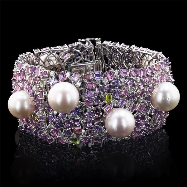 12.0mm to 14.0mm South Sea Pearl with 47.26 ctw Multi-Colored Sapphire and 4.00