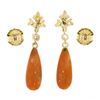 Image 5 : Antique 18K Gold 0.25 ctw European Diamond Orange Coral Tear Drop Dangle Earring