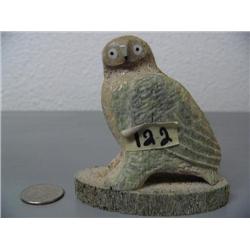 Carved Whale Bone Owl with Inset Ivory and Baleen Eyes 3 1/2"   371F