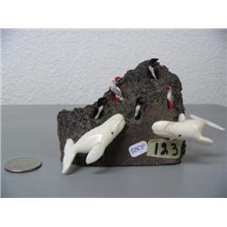 2 Ivory Whales and 5 bird Rookery  3" Tall  by Robert Kokuluk  280F