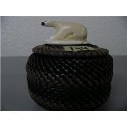 3 1/2" Baleen Basket 2" Polar Bear Finial by R. Frankson 266F
