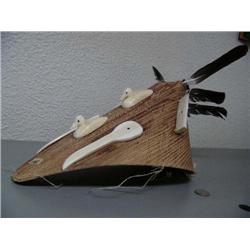 Traditional Eskimo 14" Hunting Hat with Ivory Birds, Sinew Tie Downs, by Franklin Mutohian (2)