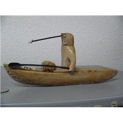 10" Whalebone Ivory and Whalebone Kayaker by Mark Seeagana (2)