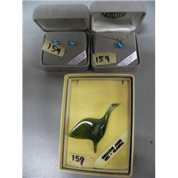 Pair of Arcitc Ice Earrings Necklace and A jade bird pin (2)