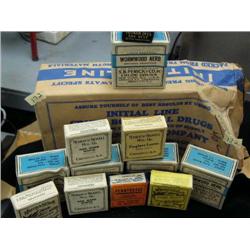 Lot of old medicinal and herbal boxes and Initial Line: including- Wormwood herb, Pipsissawa, Poke R