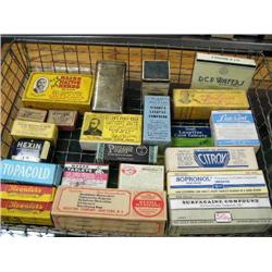 Lot of old medicinal boxes and tins: including- Hypolac, Hexin, Gas tablets, Tannalbin laxative, Per