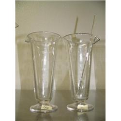 2 old graduated flasks and an old glass stirring rod- flasks are 7" tall (88)