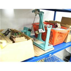 Huge lot of ribbon in various colors, 3M Bow Maker model S72, large box of greeting cards, display c