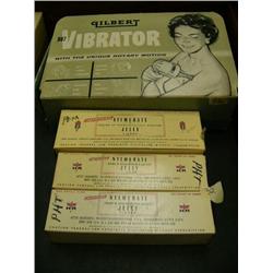 3 old boxes of Nylmerate jelly; old Gilbert Vibrator with original box model B87 for massaging (88)