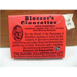 Old box of Blosser's Cigarettes for the relief of asthma, hay fever and cold- contents 24 cigarettes
