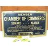 Image 3 : Old 1932 brass sign "Member Chamber of Commerce Seward, Alaska" and a 1961 Fur Rendezvous button (88