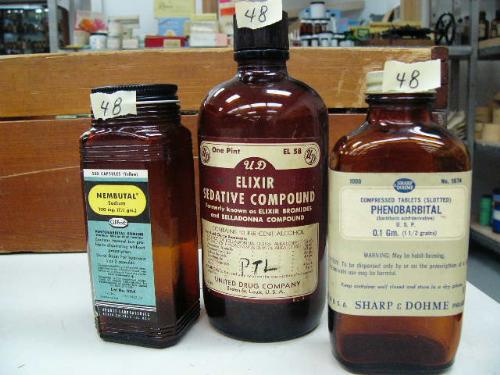 Lot of 3 items: Old bottle of Nembutal Sodium, Elixir Sedative Compound ...
