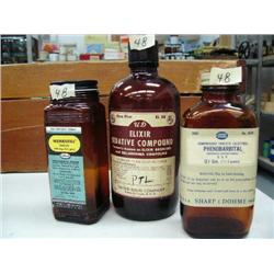 Lot of 3 items: Old bottle of Nembutal Sodium, Elixir Sedative Compound formally known as elixir bro