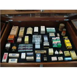 Lot of old medicinal boxes, bottles, tins, tubes: including- sodium bicarboate, expectorant, fig syr