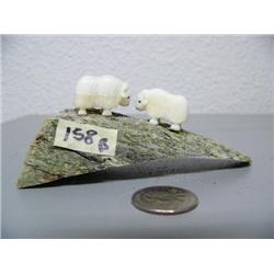 CHOICE on: 5 Ivory Muskox by Robert Kokuluk mounted on old Whalebone (2)
