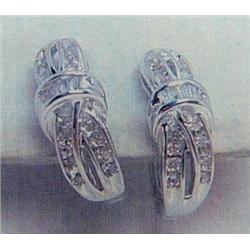 Diamond Earrings 14 K white gold- diamonds are round brilliant and baguette cut approx. 0.25 carats-