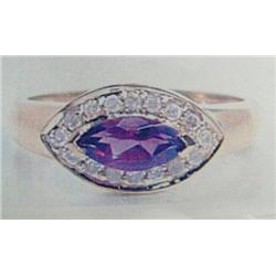 Amethyst and Diamond Lady's Ring 14 K yellow gold- amethyst is marquise, faceted approx. 0.50 carats