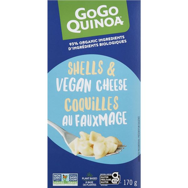 12 BOXES OF GOGO QUINOA SHELLS & VEGAN CHEESE 170 GR