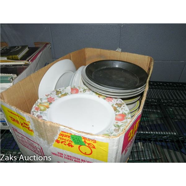 LARGE BOX OF PLATES - SOME CHINA