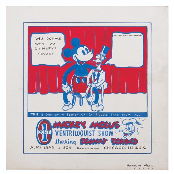 Mickey Mouse Ventriloquist Show Original Card Artwork.