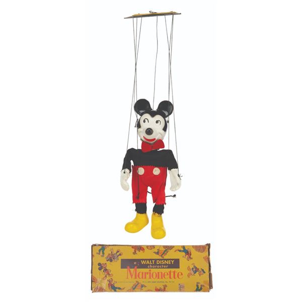 A Mickey Mouse Marionette and Box.