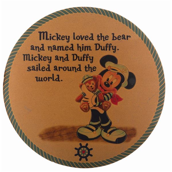 A Mickey and Duffy the Disney Bear Sign.