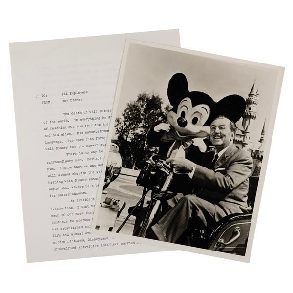 A Walt Disney Press Photo and Company Letter.