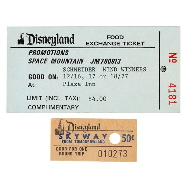 Space Mountain Food Exchange Ticket and Skyway Ticket.