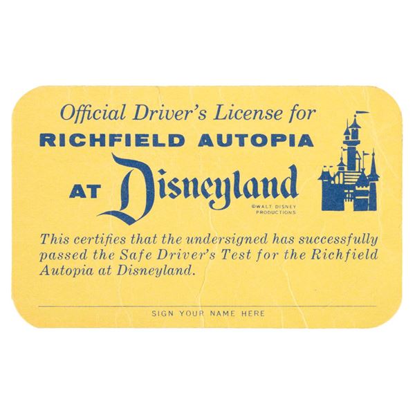 A Richfield Autopia at Disneyland Driver's License.